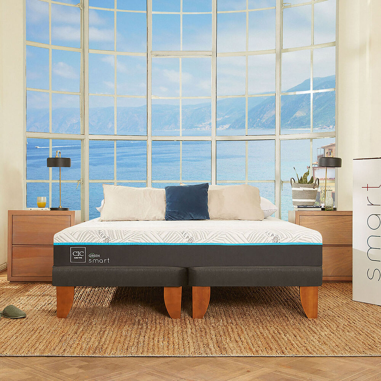 Cama Europea 2 Plazas Infinity Green Base Dividida + Respaldo Ganges