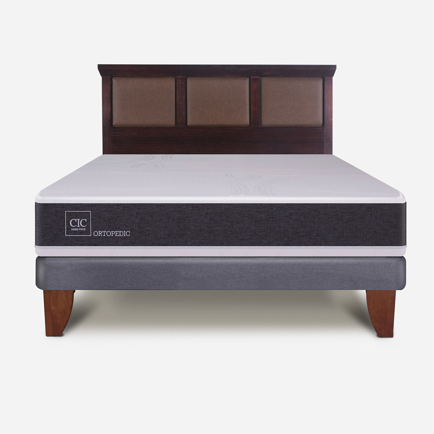 Cama Europea 2 Plazas Ortopedic Base Normal + Respaldo Torino Chocolate