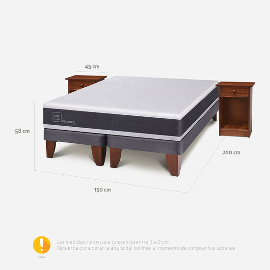 Cama Europea 2 Plazas Base Dividida Ortopedic + Veladores Villarrica