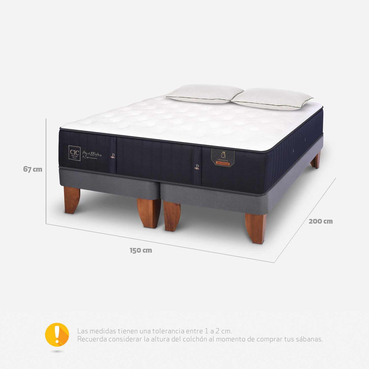 Cama Europea 2 Plazas Premium Base Dividida + Almohadas Down Alternative