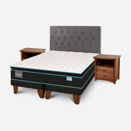 Cama Europea 2 Plazas Green Sleep Base Dividida + Set Kavery