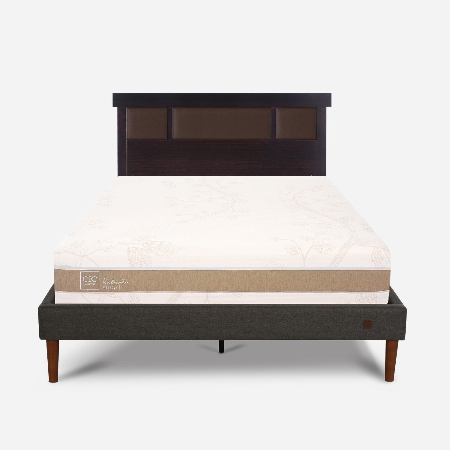 Cama Europea Curve 2 Plazas Rilassati Infinity + Respaldo Dubl&iacute;n Chocolate