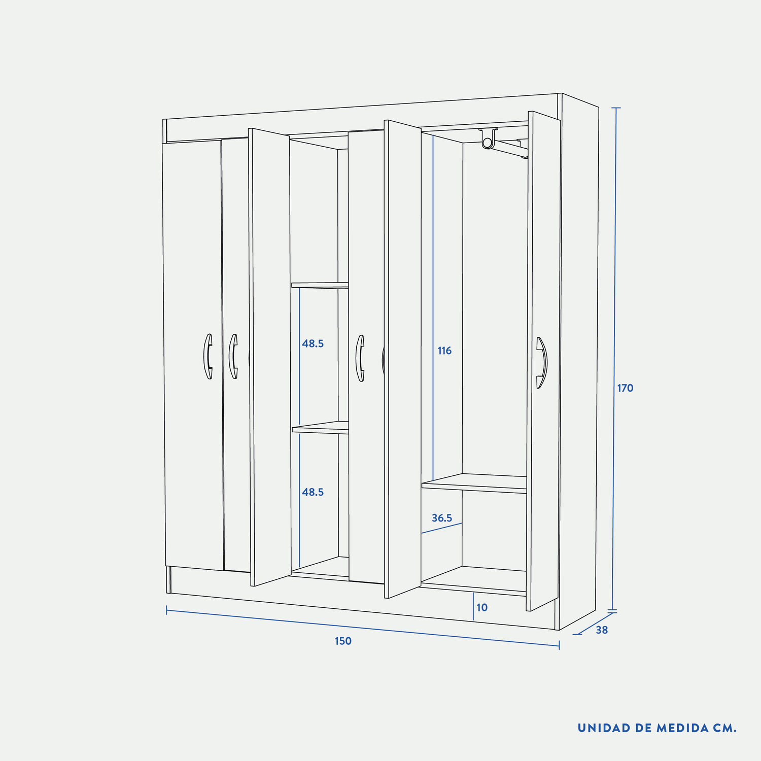 Cl&oacute;set Laredo 6 Puertas Olmo Blanco
