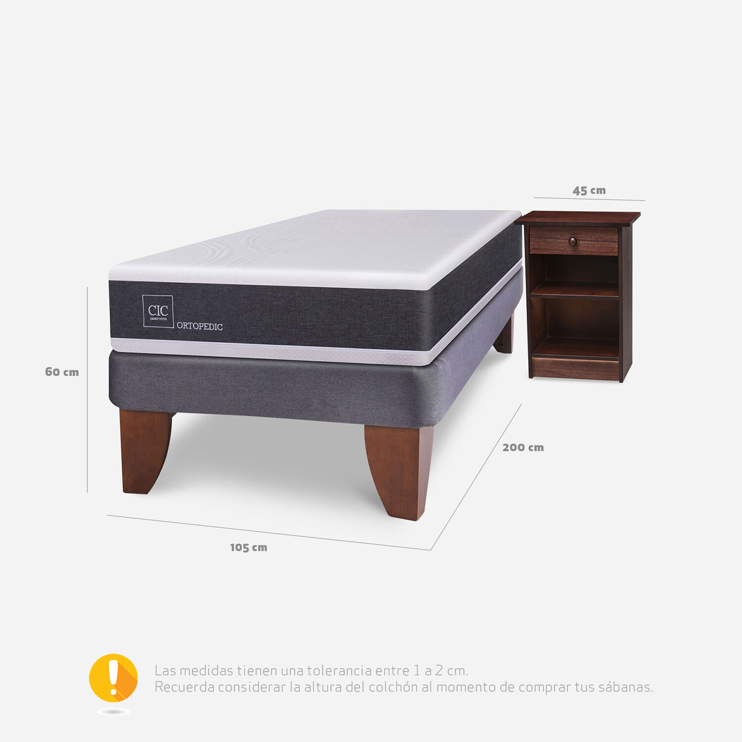 Cama Europea 1,5 Plazas Ortopedic + Veladores Dubl&iacute;n Chocolate
