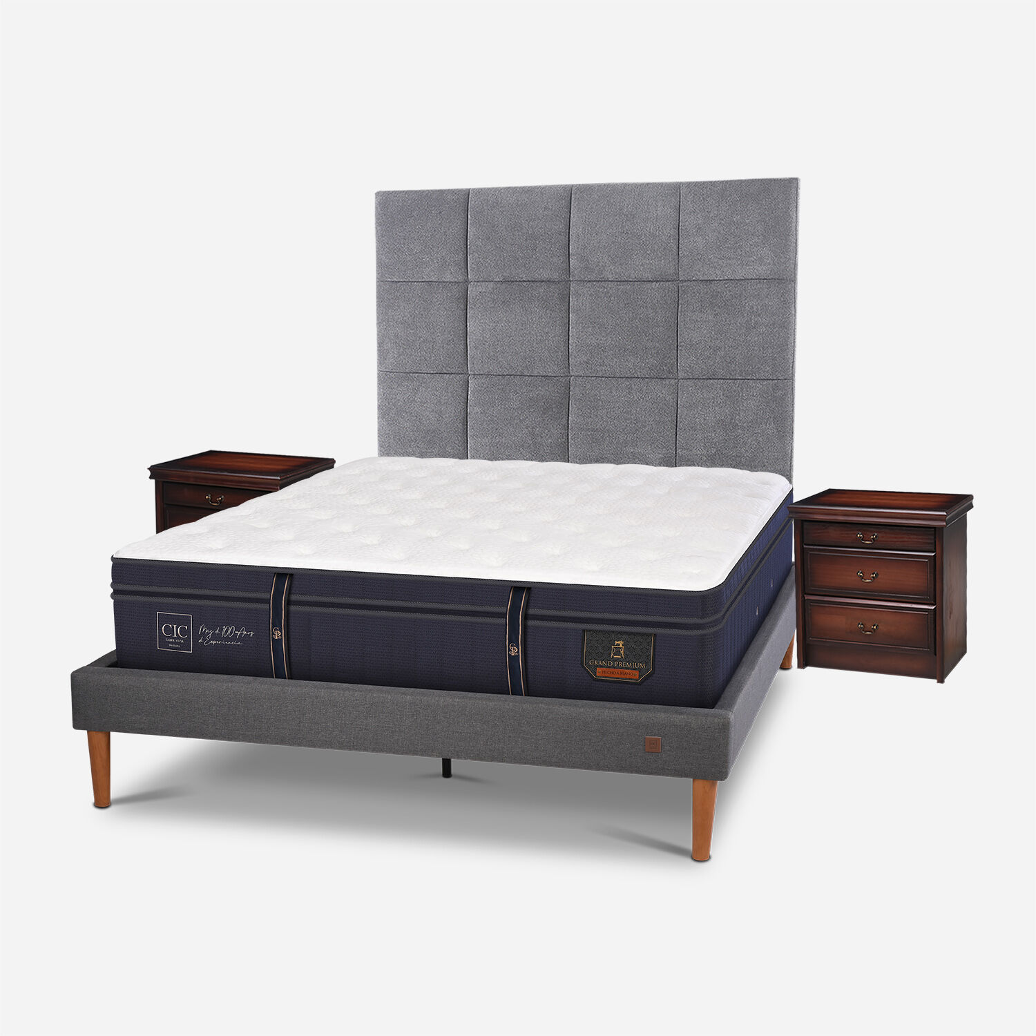 Cama Europea Curve 2 Plazas Grand Premium + Set T&aacute;mesis