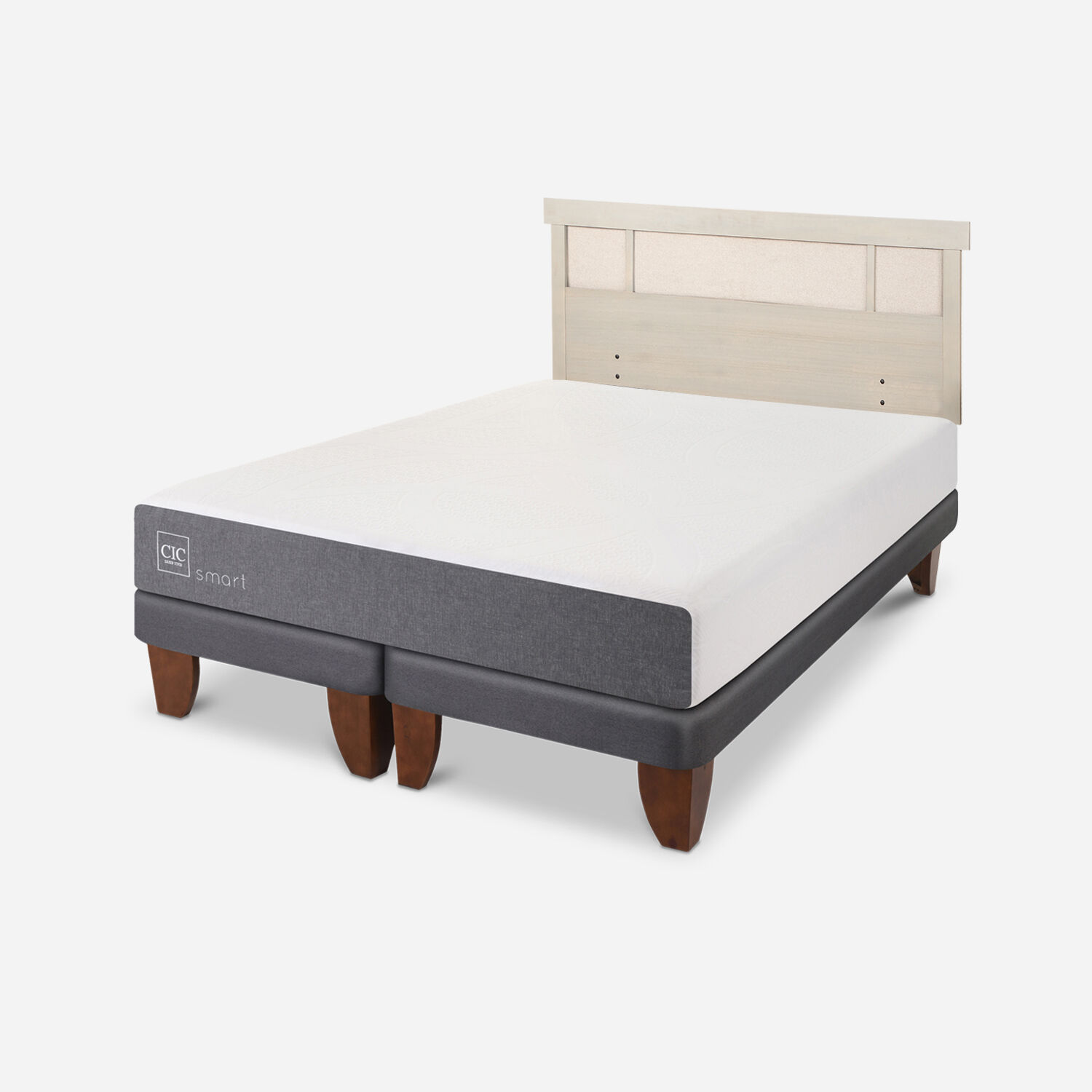 Cama Europea 2 Plazas Smart Base Dividida + Respaldo Dublín Alpino