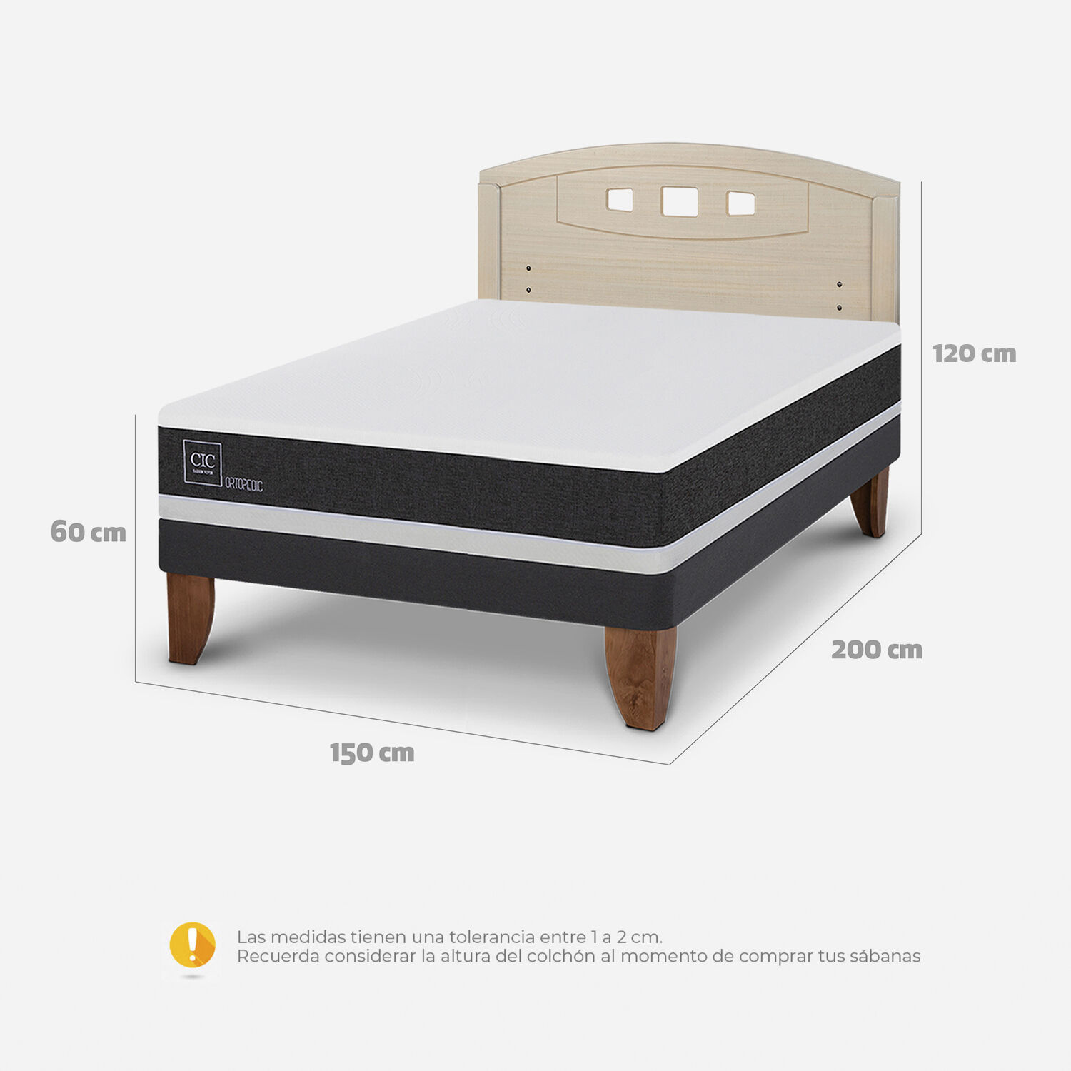 Cama Europea 2 Plazas Ortopedic Base Normal + Respaldo Gales Alpino