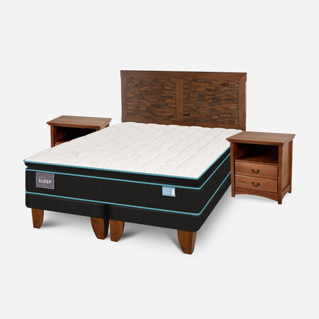 Cama Europea King Green Sleep Base Dividida + Set Antique