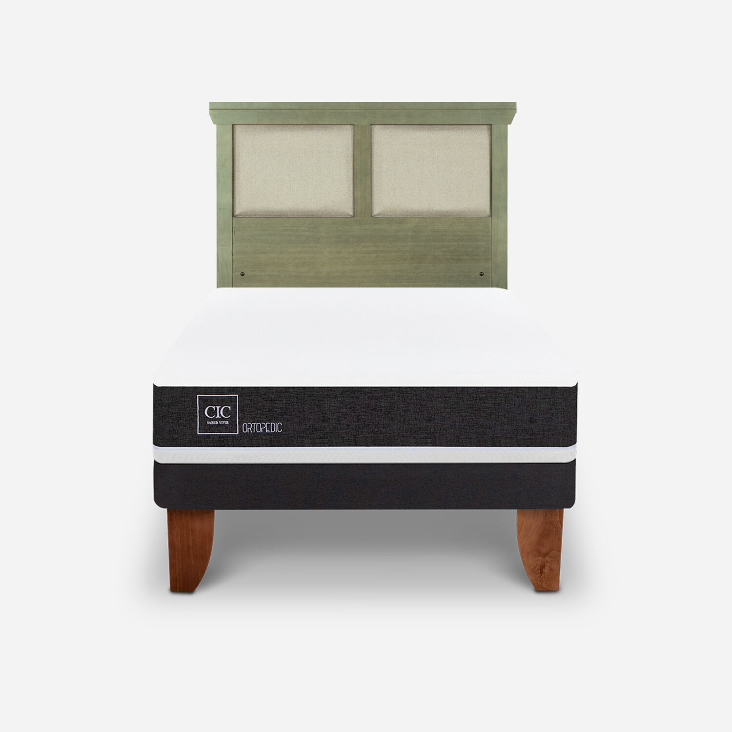 Cama Europea 2 Plazas Ortopedic Base Normal + Respaldo Torino Olivo