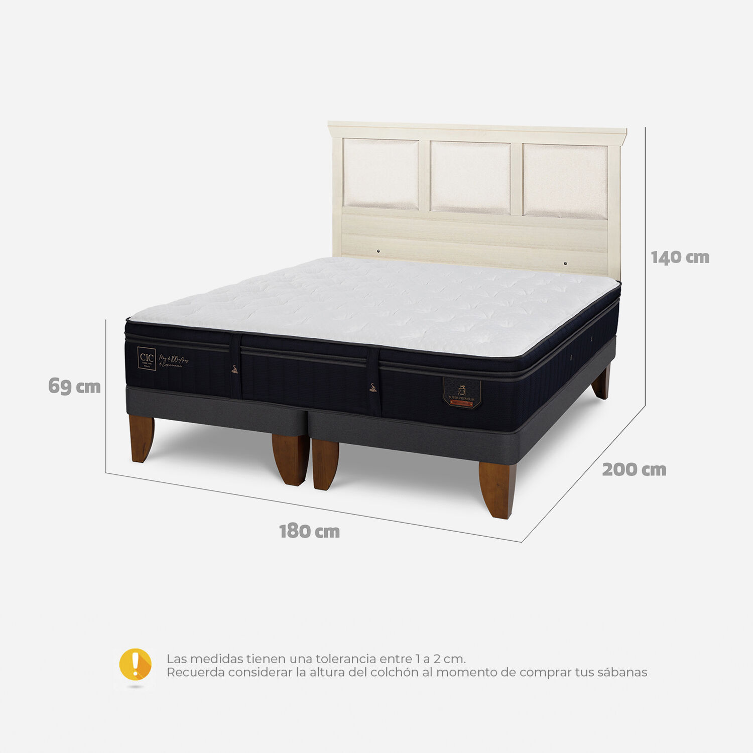 Cama Europea King Super Premium + Respaldo Torino Alpino