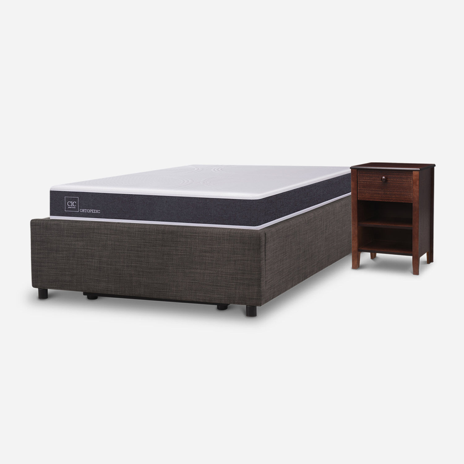 Cama Space Box 1.5 Plazas Ortopedic + Velador New Torino Choc