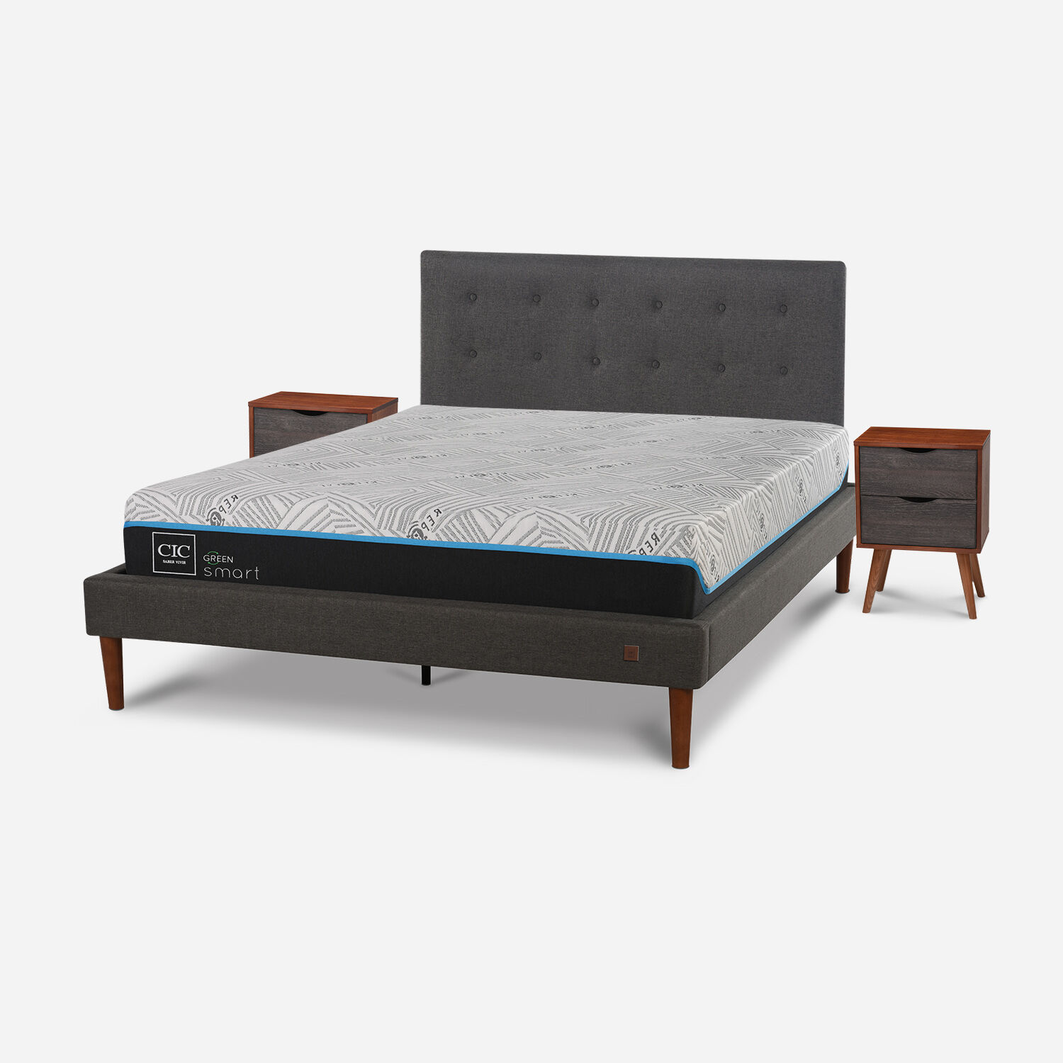 Cama Europea Curve 2 Plazas Smart Green + Set Éufrates