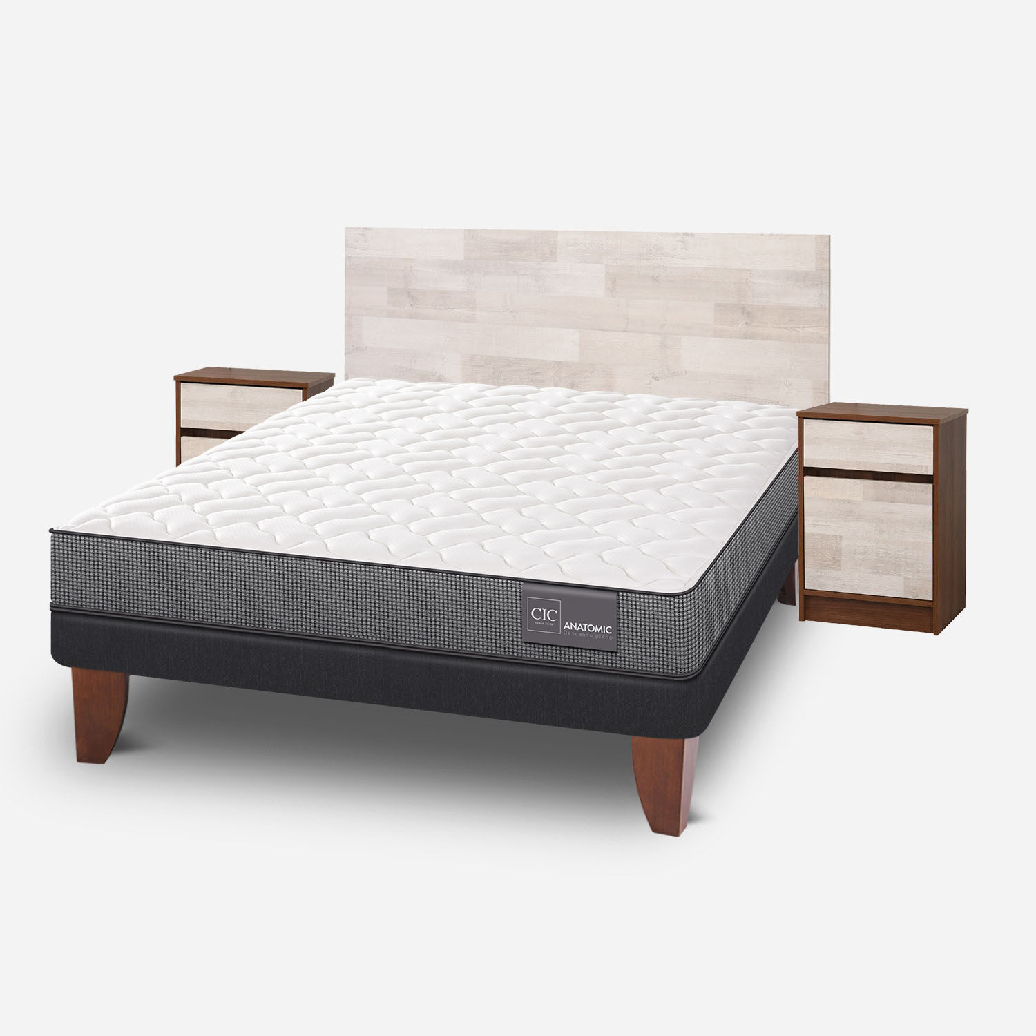 Cama Europea 2 Plazas Anatomic Base Normal + Set Legno