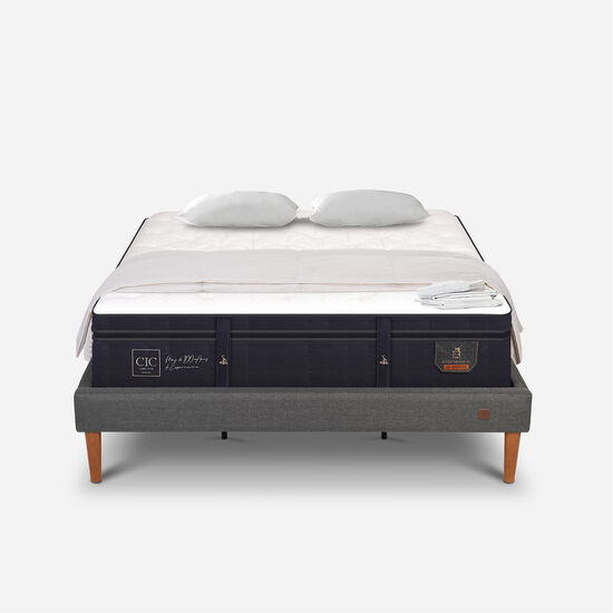 Cama Europea Curve King Super Premium + Plumón + Sábanas + Almohadas