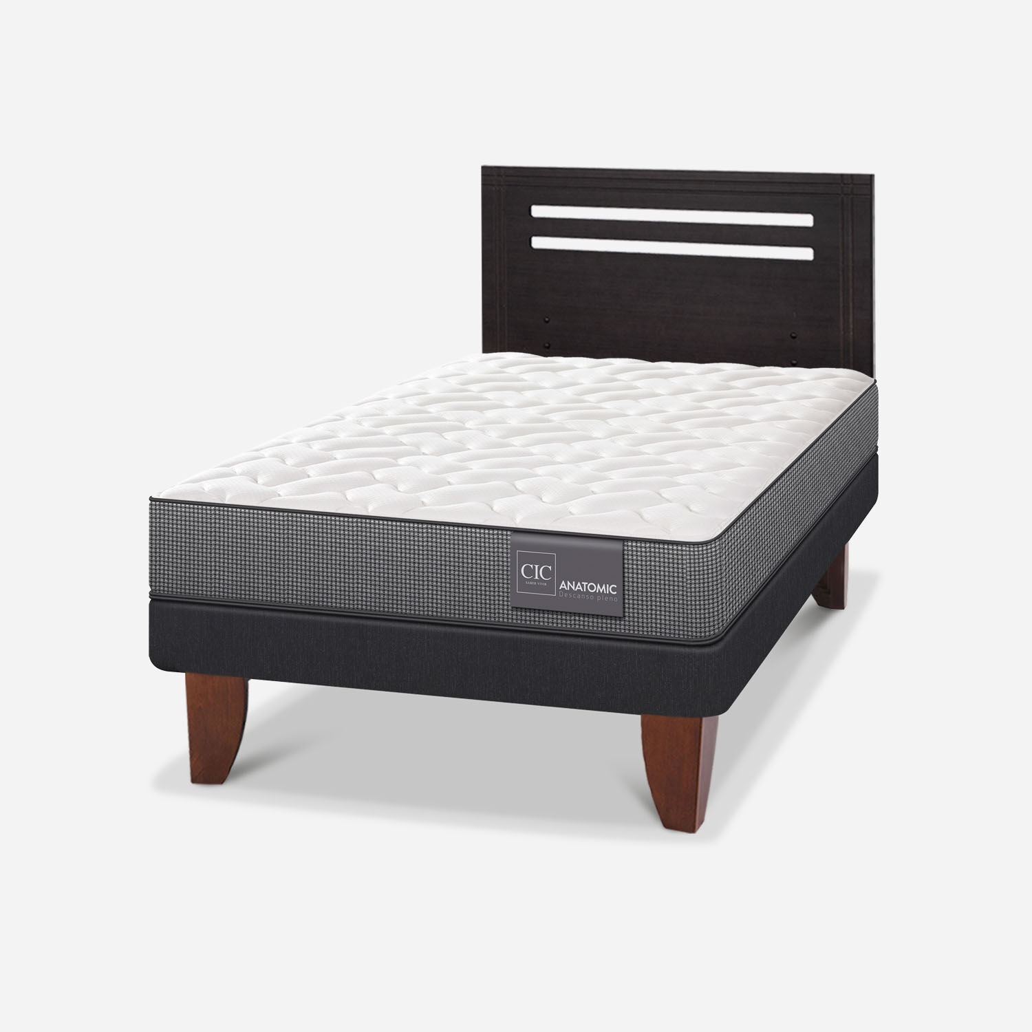 Cama Europea 1,5 Plazas Anatomic + Respaldo Múnich Negro