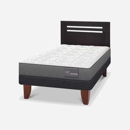 Cama Europea 1,5 Plazas Anatomic + Respaldo Múnich Negro
