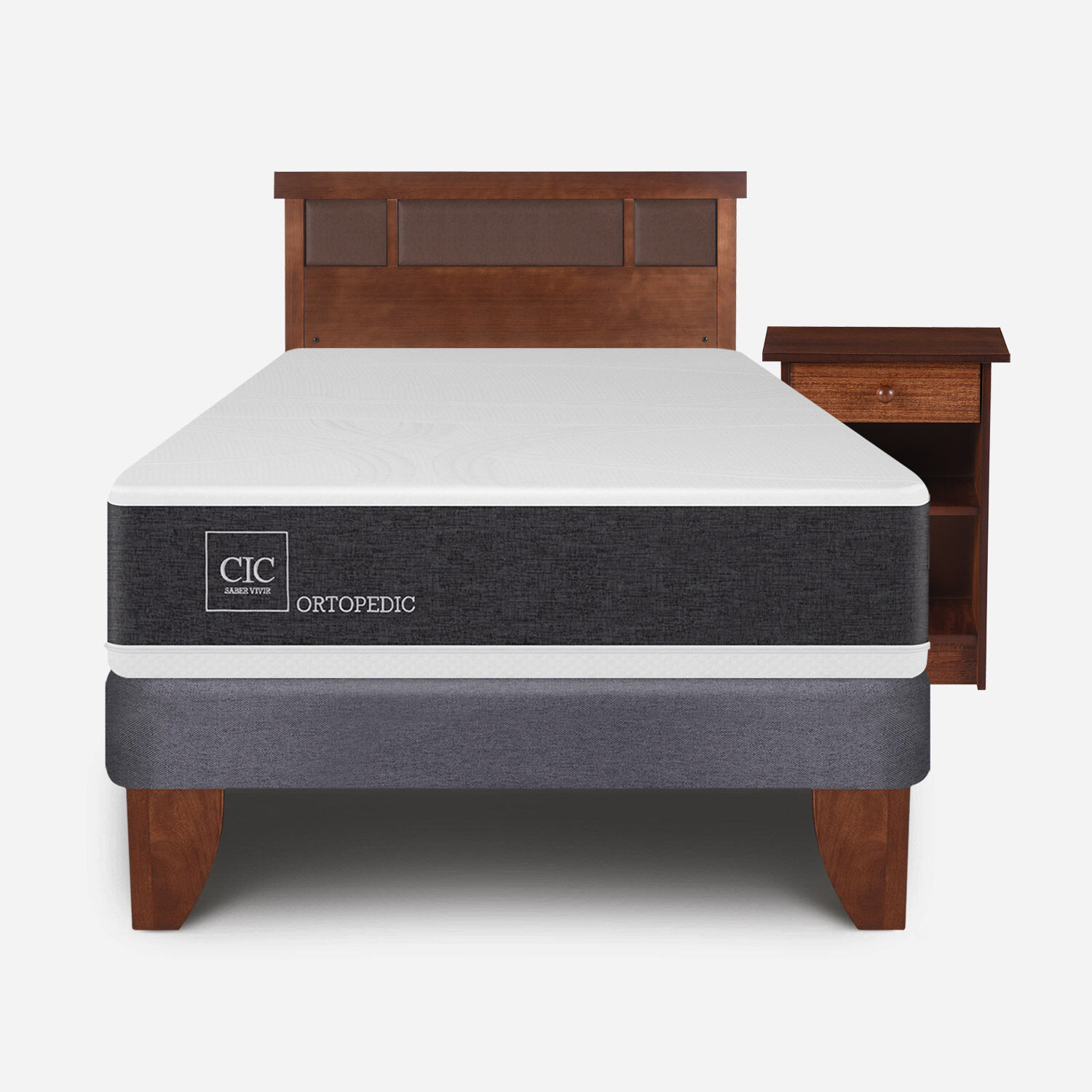 Cama Europea 1,5 Plazas Ortopedic + Set Dublín Caramel