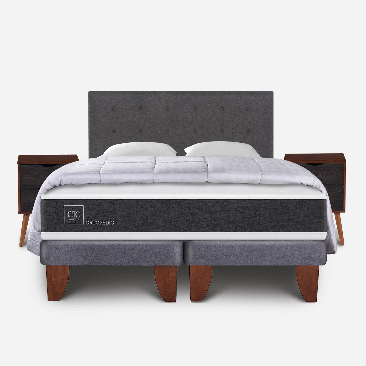 Cama Europea 2 Plazas Ortopedic Base Dividida + Almohadas + Plum&oacute;n + Set &Eacute;ufrates