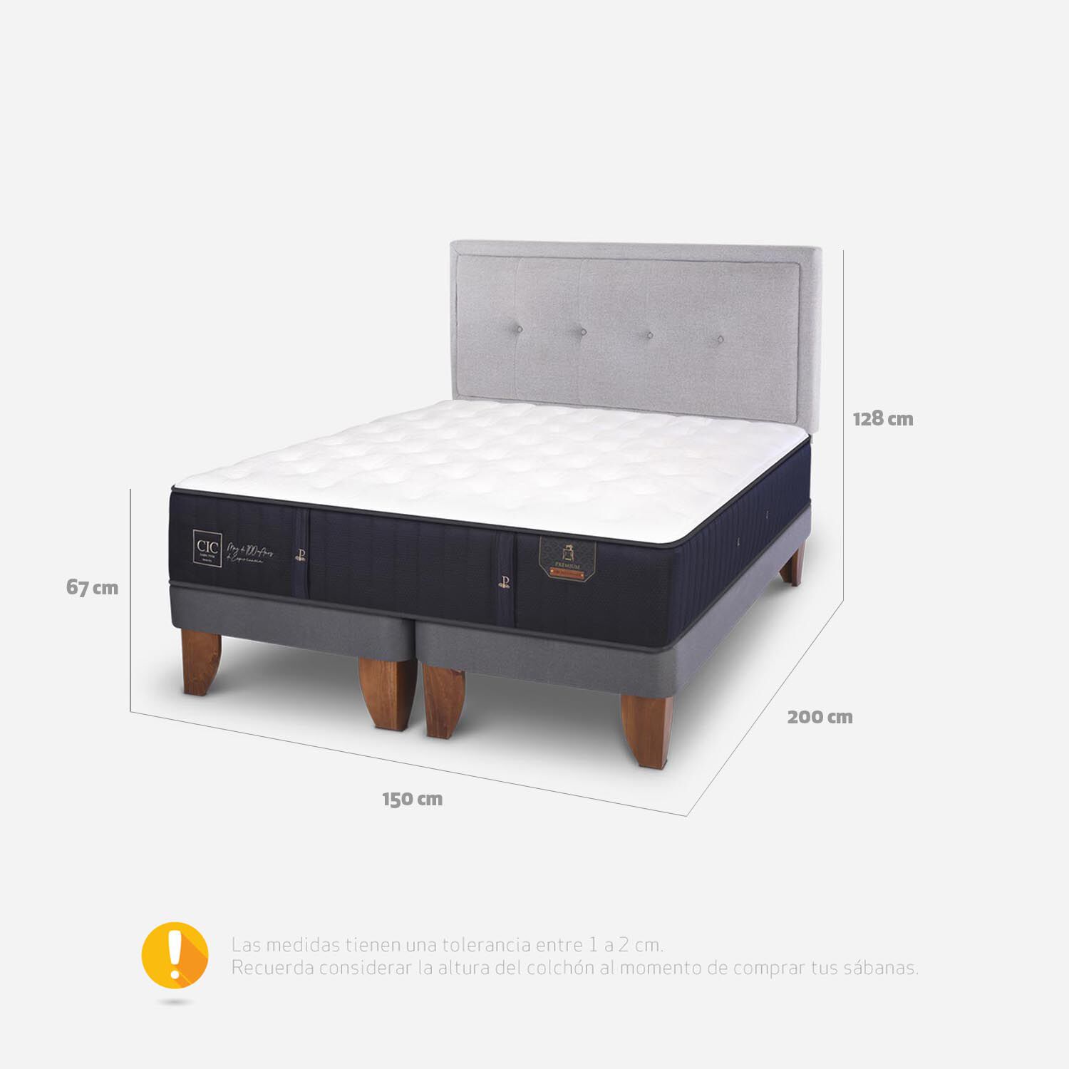 Cama Europea 2 Plazas Premium Base Dividida + Respaldo Ganges
