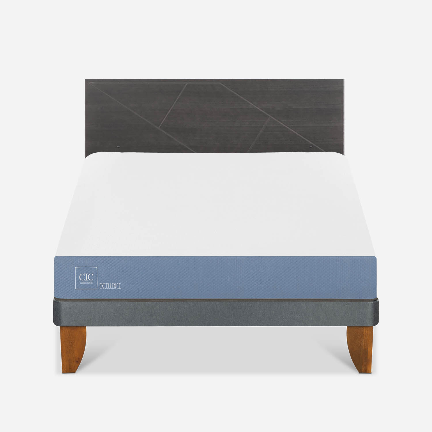 Cama Europea 2 Plazas Excellence + Respaldo Villarrica Gris