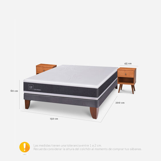 Cama Europea 2 Plazas Base Normal Ortopedic + Veladores Gales