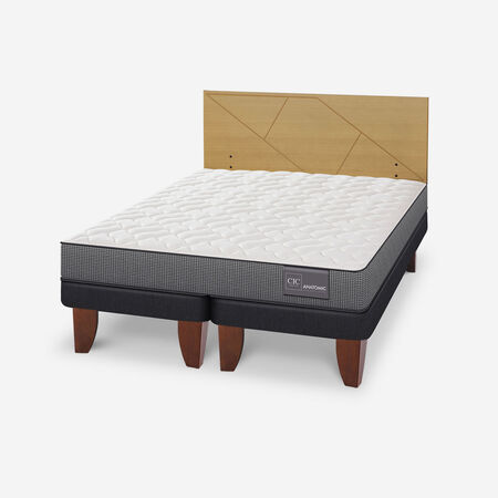 Cama Europea 2 Plazas Anatomic Base Dividida + Respaldo Villarrica Mostaza