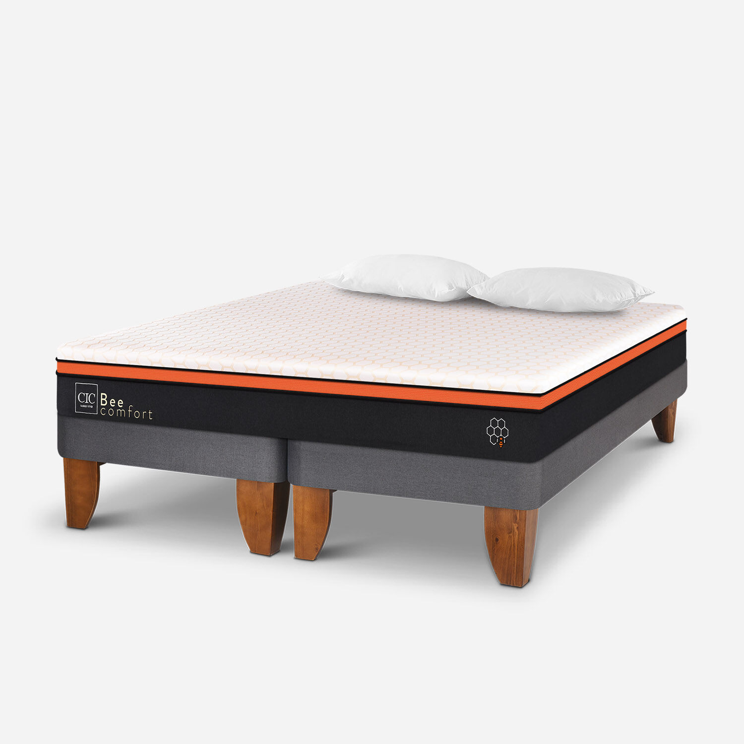 Cama Europea 2 Plazas Bee Comfort Base Dividida + Almohadas Viscoel&aacute;sticas