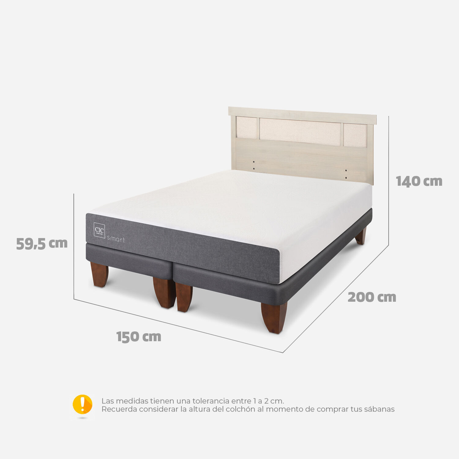 Cama Europea 2 Plazas Smart Base Dividida + Respaldo Dublín Alpino