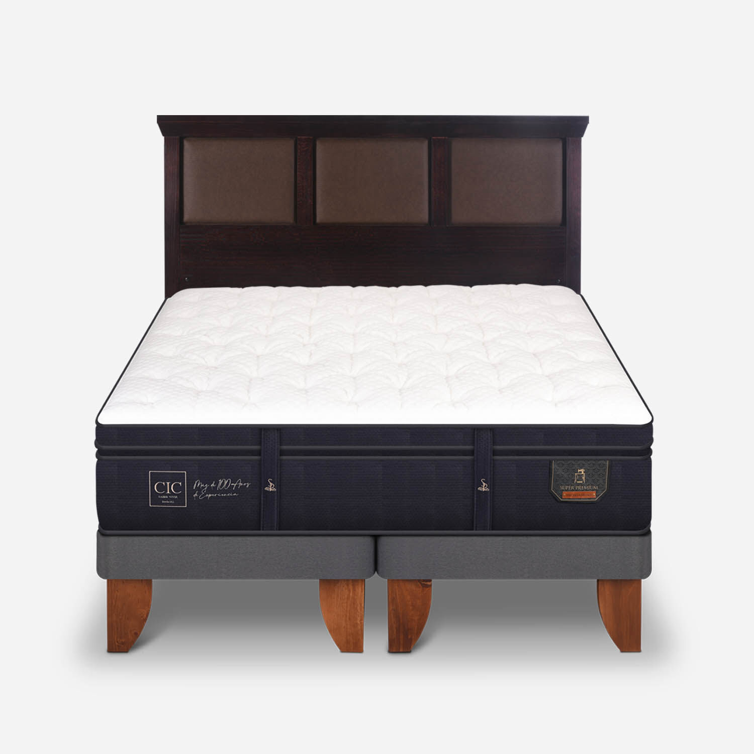 Cama Europea 2 Plazas Super Premium Base Dividida + Respaldo Torino Chocolate