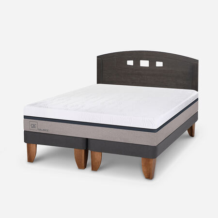 Cama Europea 2 Plazas Balance Base Dividida + Respaldo Gales Gris