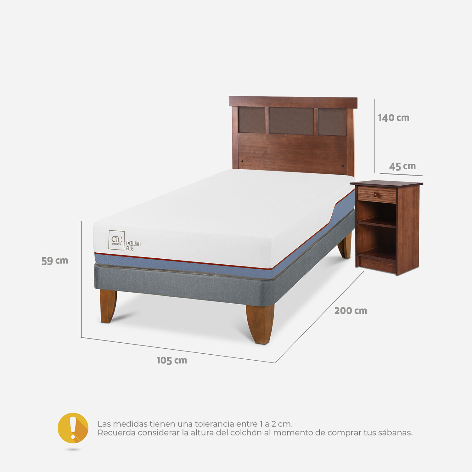 Cama Europea 1.5 Plazas Excellence Plus + Set Dublín Caramel