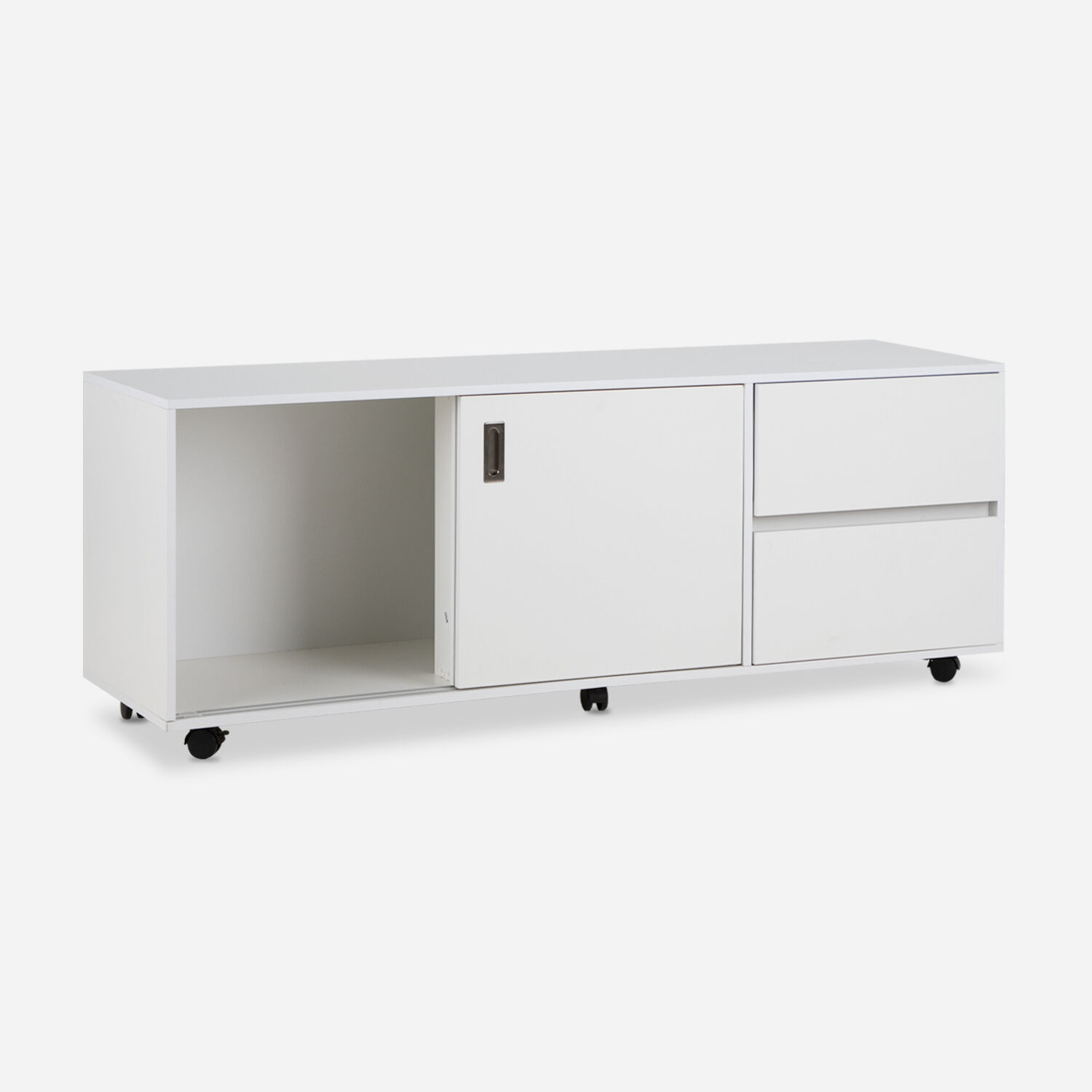 Rack Tv 70" Nash Con Ruedas 2 Puertas 2 Cajones Blanco