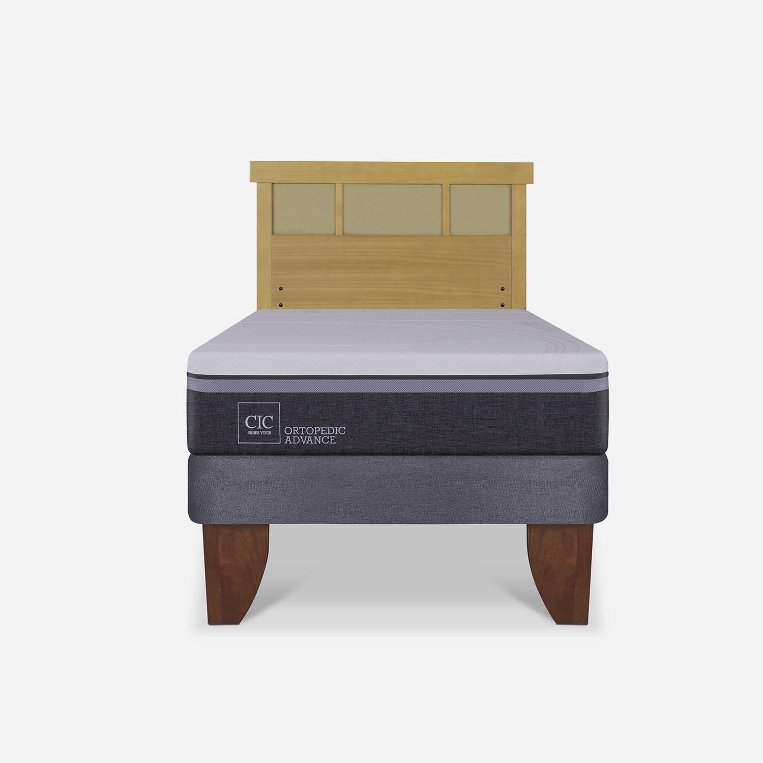 Cama Europea 1,5 Plazas Ortopedic Advance + Respaldo Dublín Mostaza