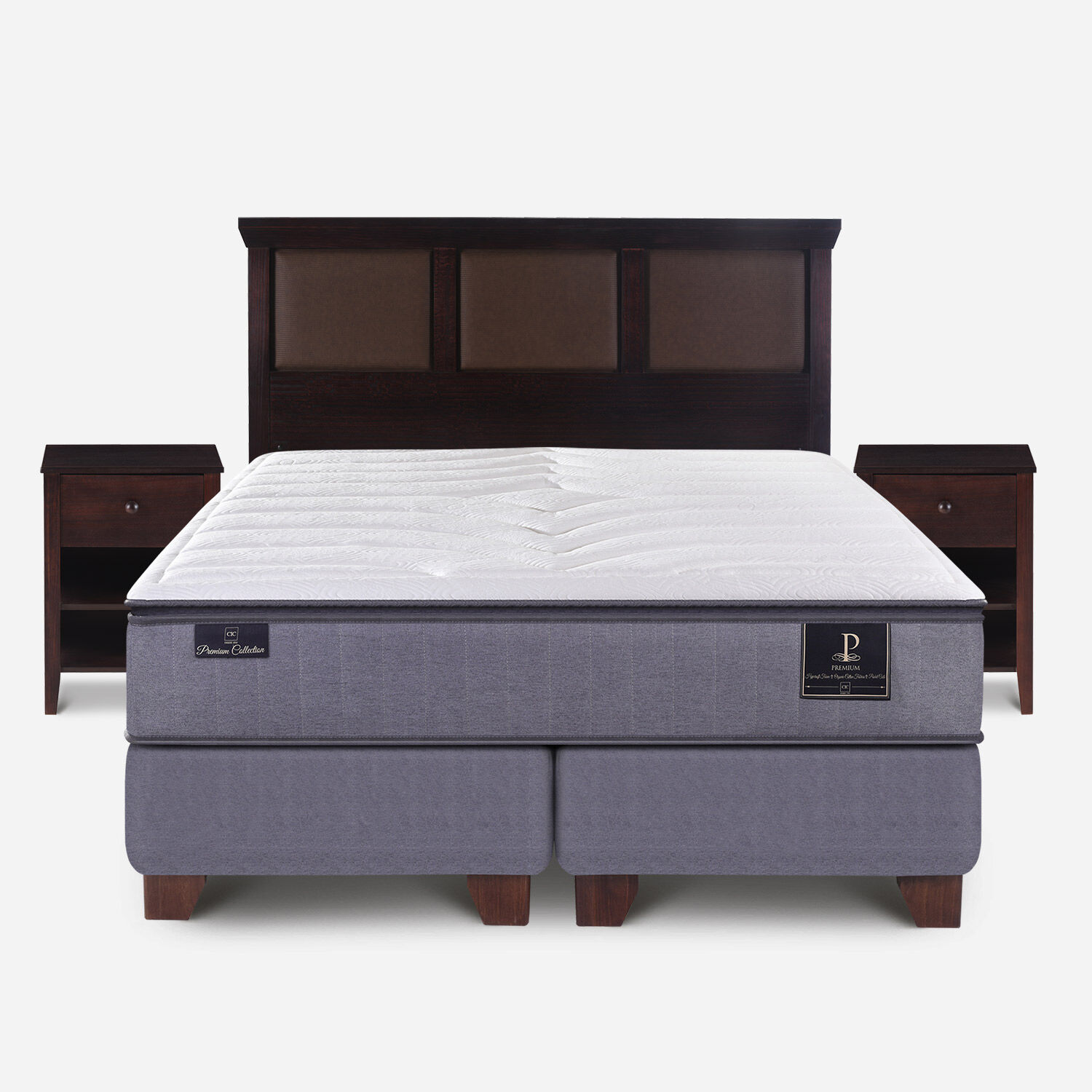 Box Spring 2 Plazas Premium Base Dividida + Set Torino Chocolate