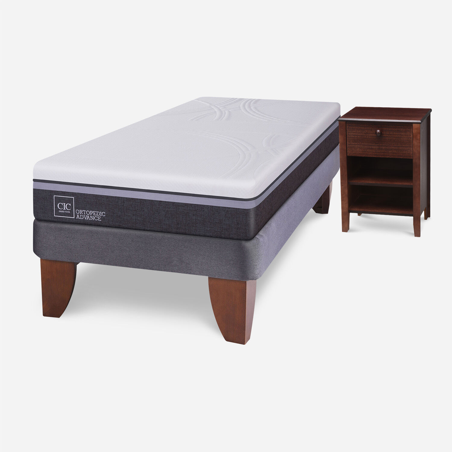 Cama Europea 1,5 Plazas Ortopedic Advance + Velador Torino Chocolate