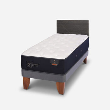 Cama Europea 1,5 Plazas Premium + Respaldo Villarrica Gris