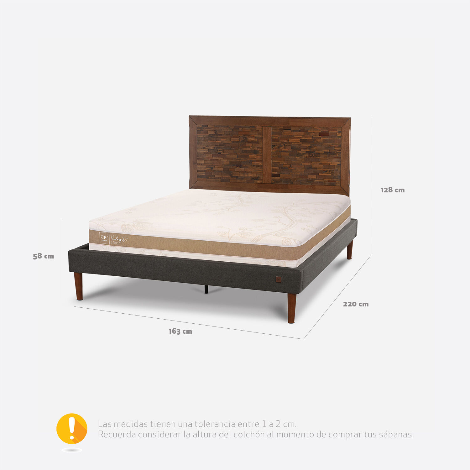 Cama Europea Curve 2 Plazas Rilassati Smart + Respaldo Antique