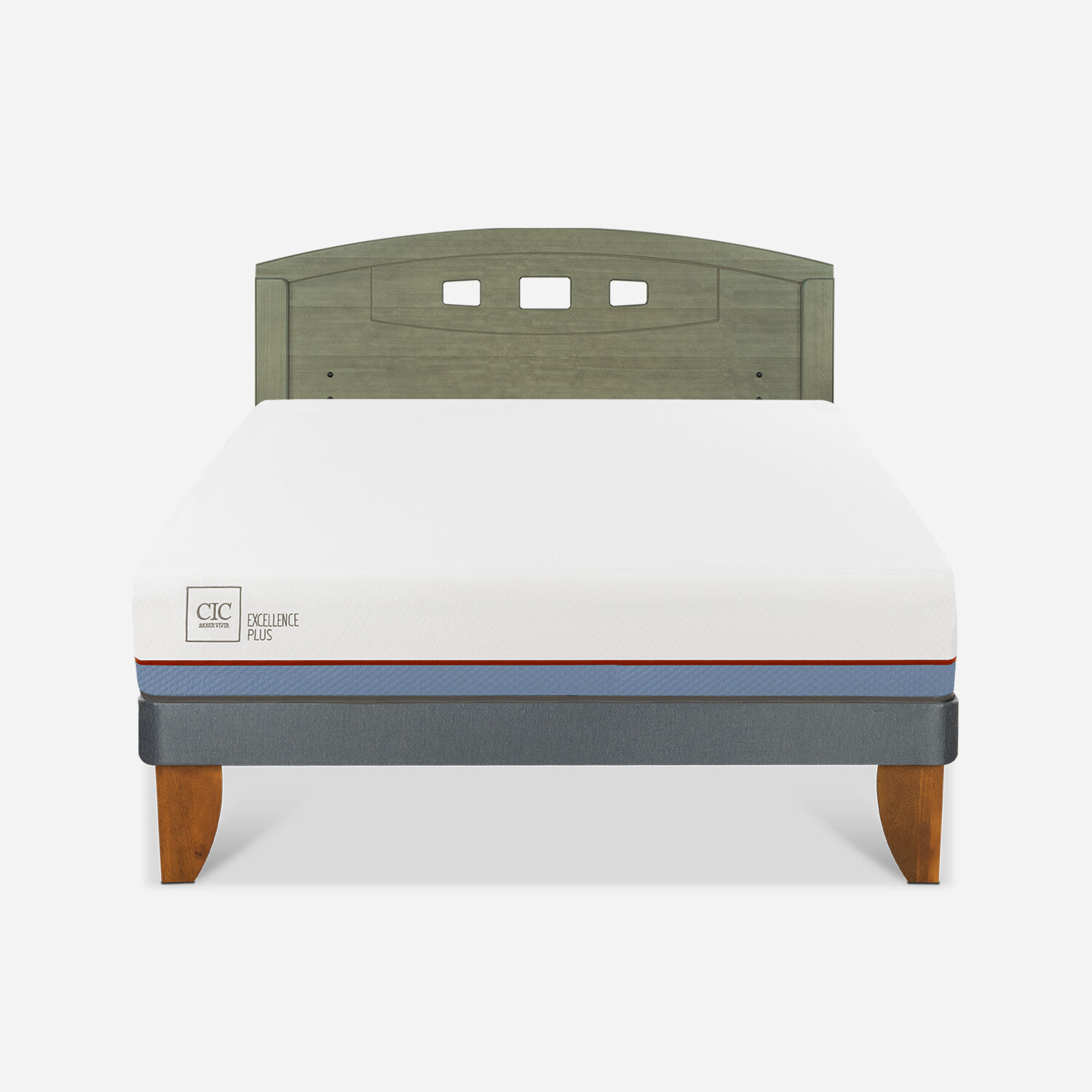 Cama Europea 2 Plazas Excellence Plus Base Normal + Respaldo Gales Olivo