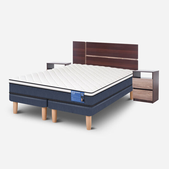 Cama Europea 2 Plazas Excellence Plus Base Dividida + Set Enio