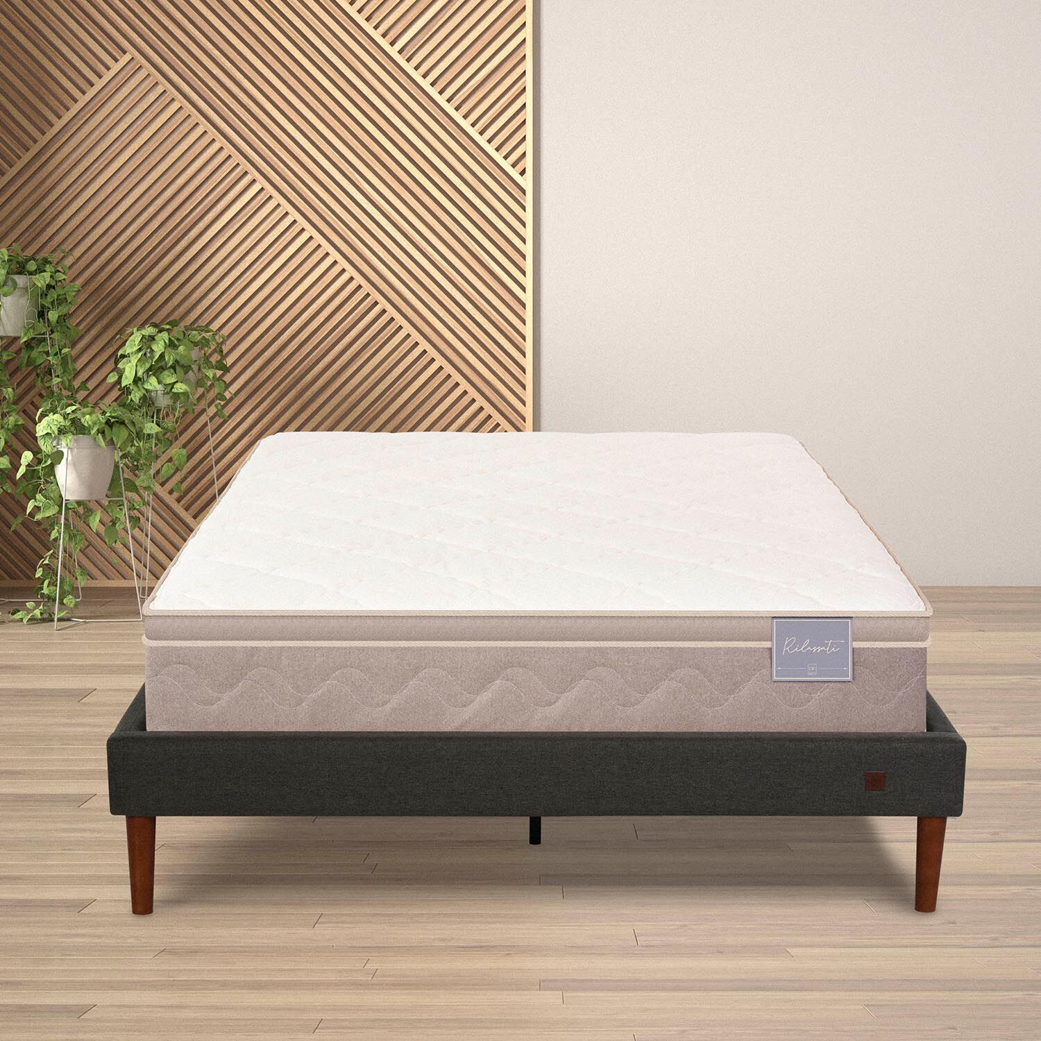 Cama Europea Curve 2 Plazas Rilassati + Respaldo Mir&oacute; Caramel