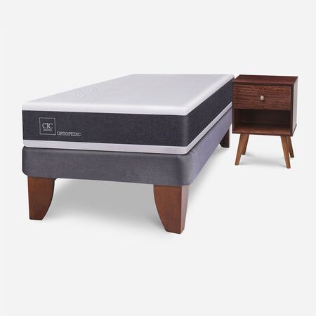 Cama Europea 1,5 Plazas Ortopedic + Velador M&uacute;nich Chocolate