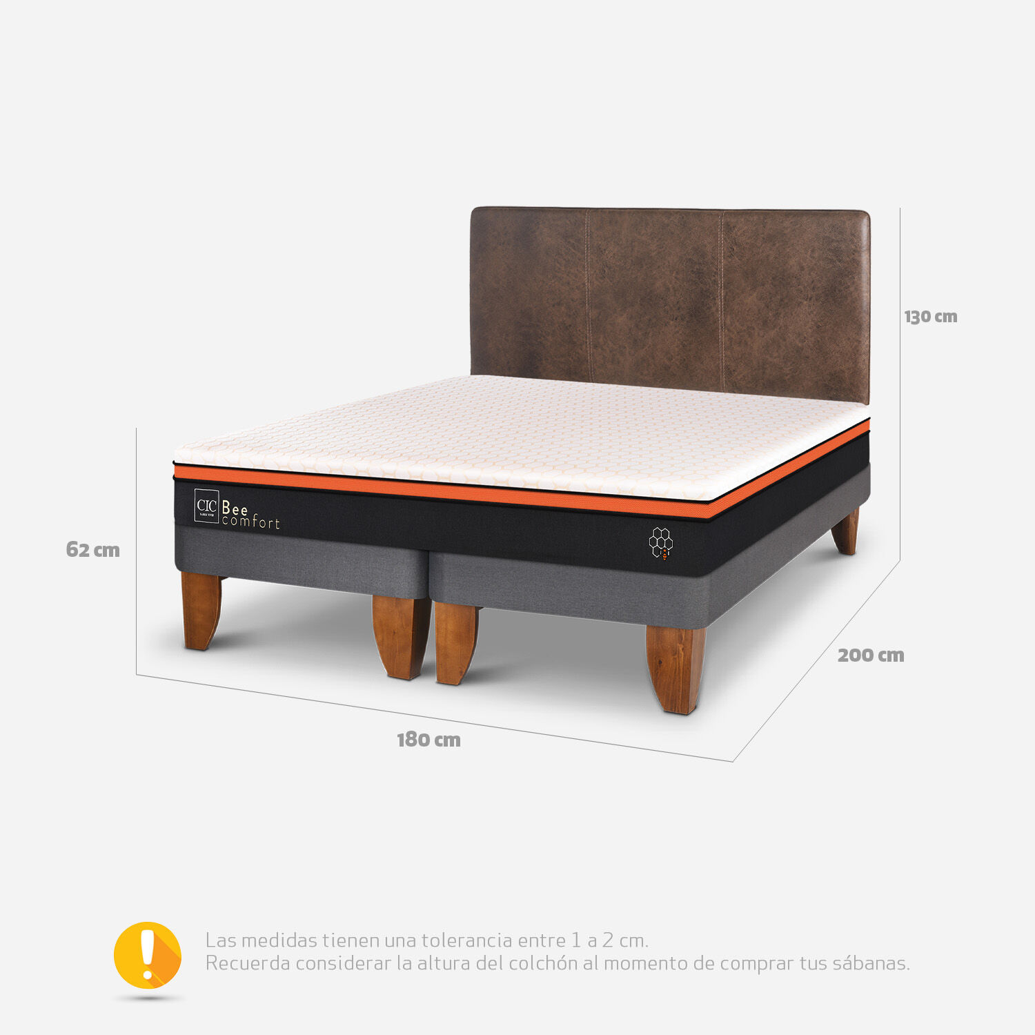 Cama Europea King Bee Comfort + Respaldo Baker