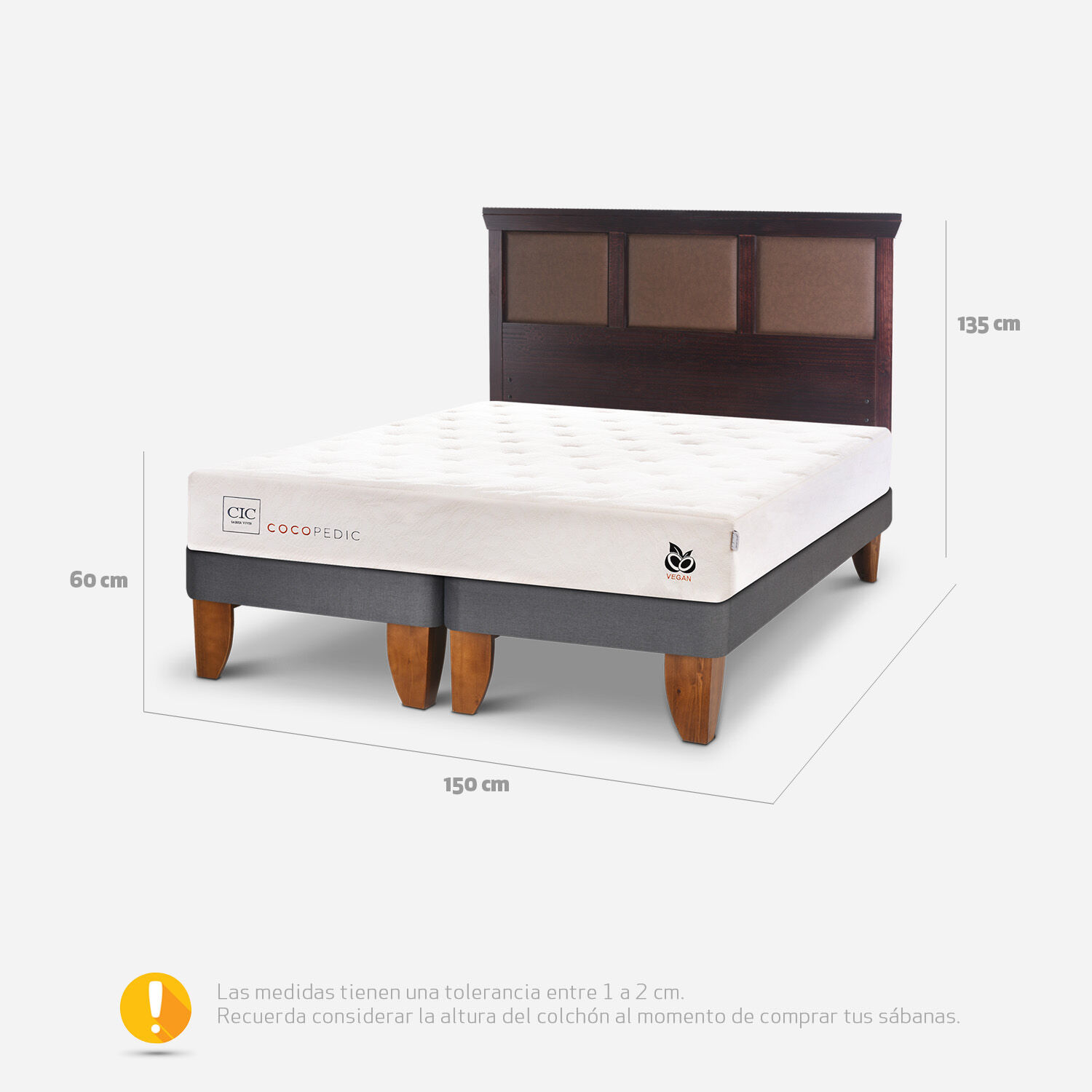 Cama Europea 2 Plazas Cocopedic Base Dividida + Respaldo Torino Chocolate