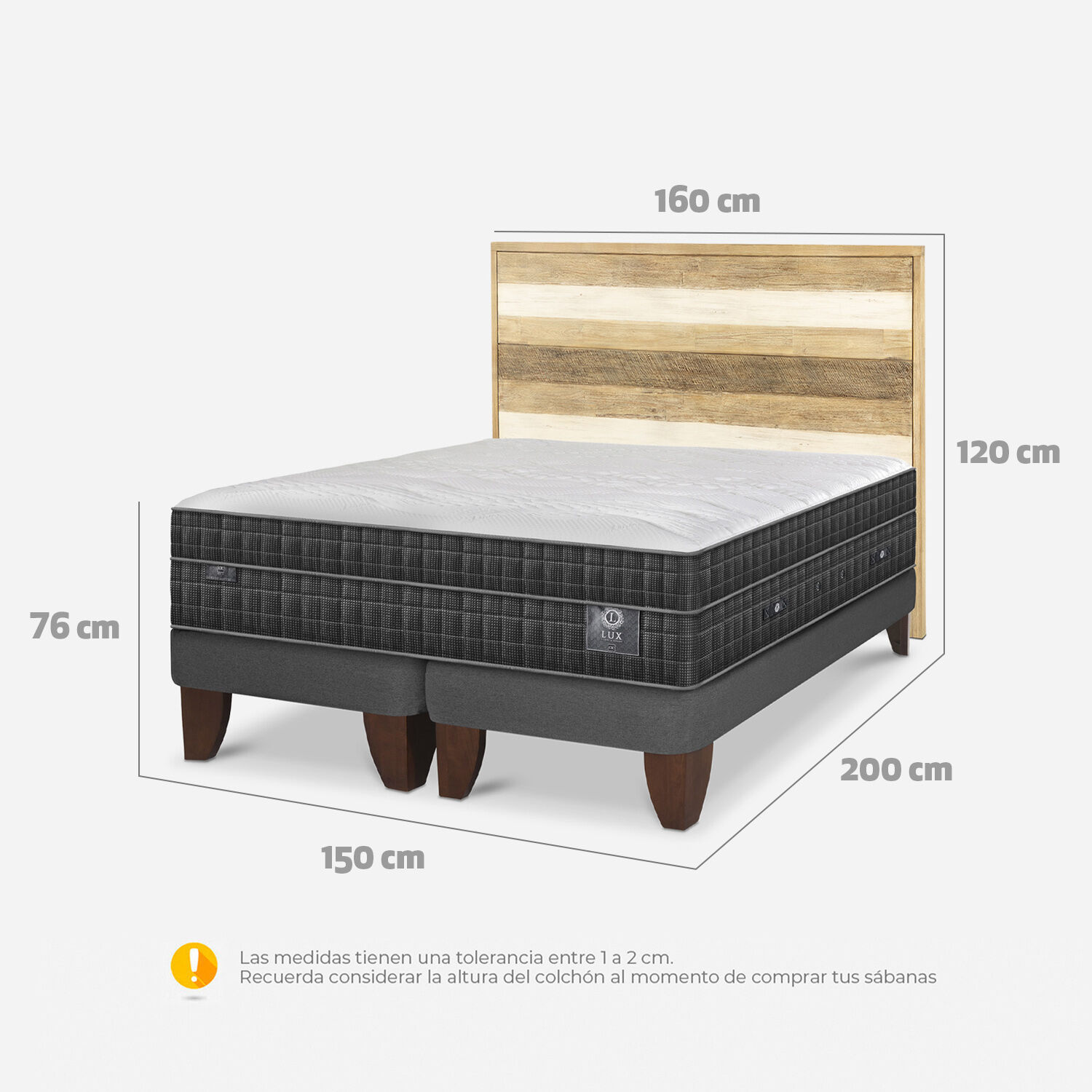 Cama Europea 2 Plazas Lux Base Dividida + Respaldo Loira