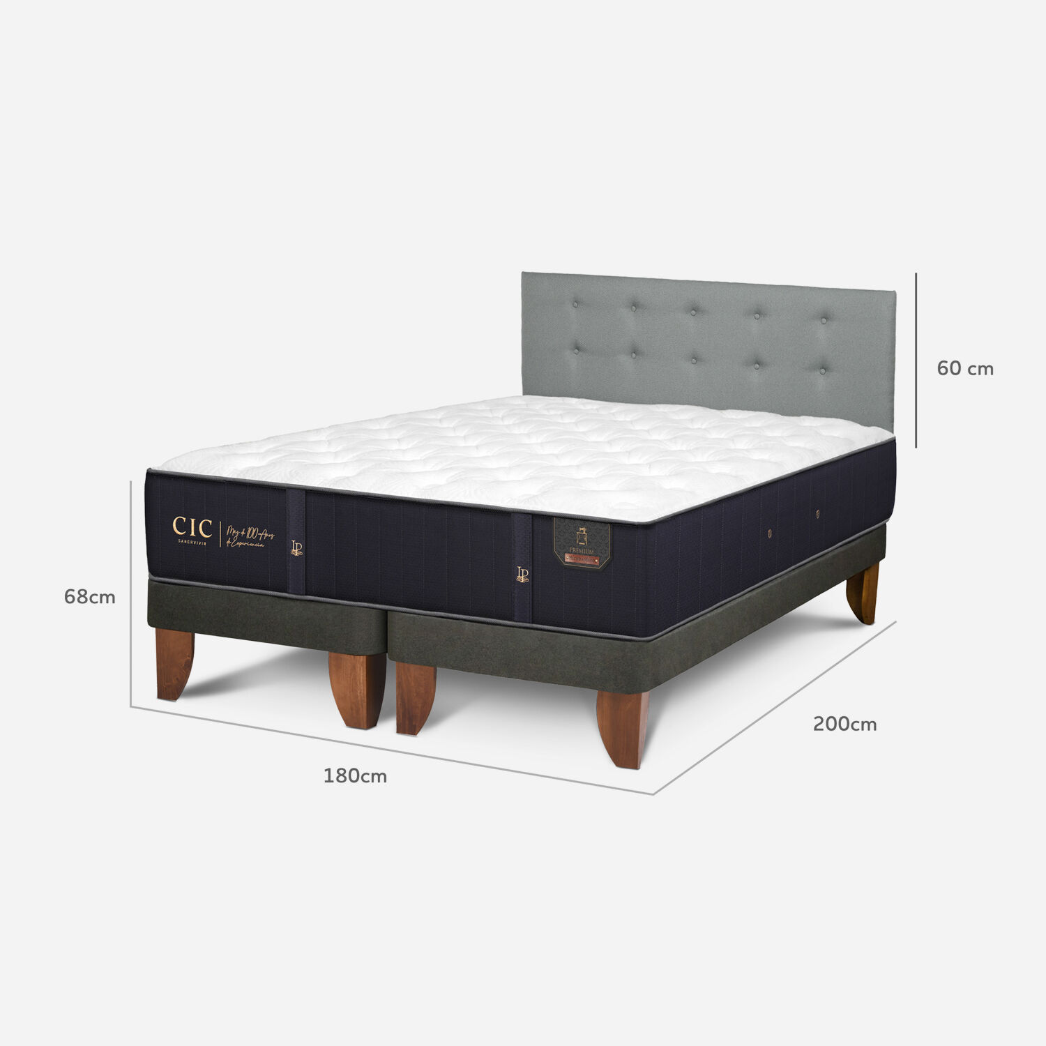 Cama Europea King Premium + Respaldo Tapizado Gris