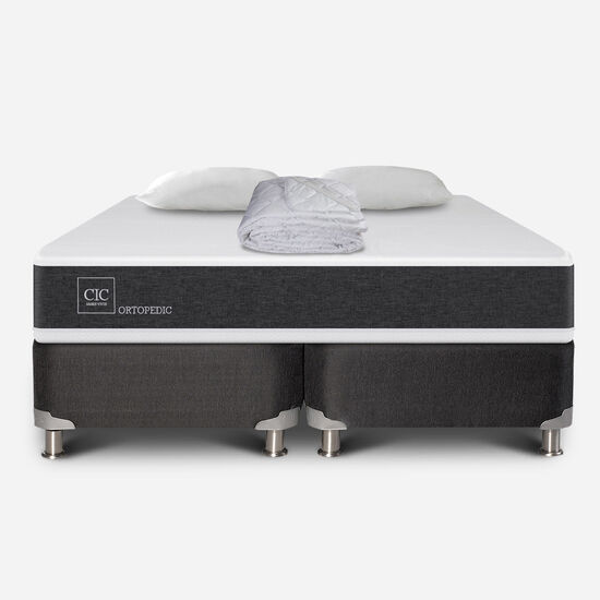 Box Spring 2 Plazas Ortopedic Base Dividida 5 Zonas + Almohadas + Cubrecolchón