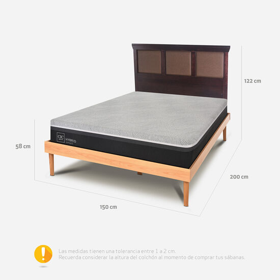 Cama 2 Plazas Hybrid + Respaldo Torino Choc