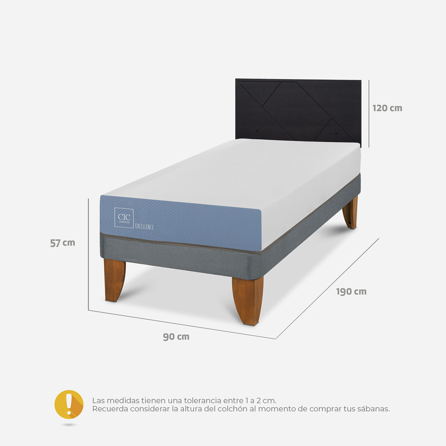 Cama Europea 1 Plaza Excellence + Respaldo Villarrica Negro