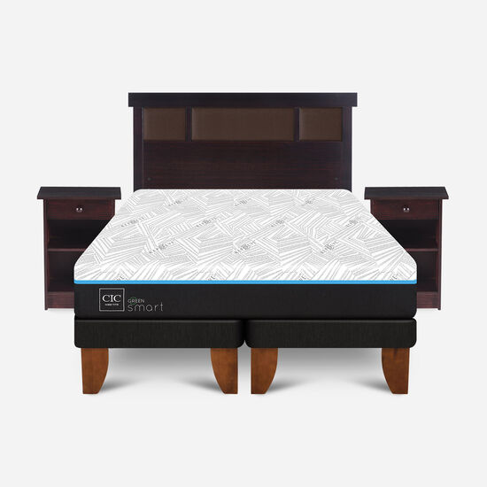Cama Europea 2 Plazas Smart Green Base Dividida + Set Dublín Choc
