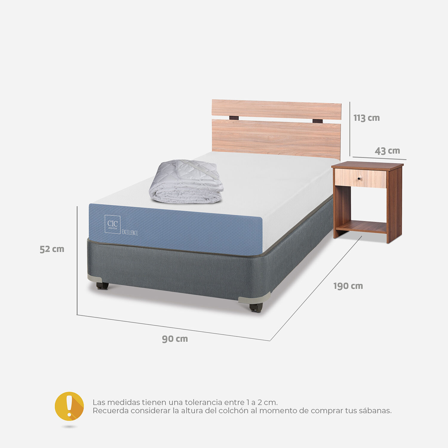 Cama Americana 1 Plaza Excellence + Set Olmo + Almohada + Plum&oacute;n